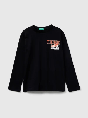 Benetton, T-shirt With Print, Size: XL, Black, Kids United Colors of Benetton