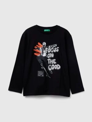 Benetton, T-shirt With Print, Size: XL, Black, Kids United Colors of Benetton