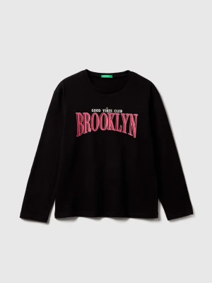 Benetton, T-shirt With Print, Size: XL, Black, Kids United Colors of Benetton