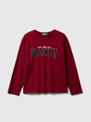 Benetton, T-shirt With Print, Size: XL, Burgundy, Kids United Colors of Benetton