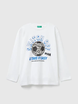 Benetton, T-shirt With Print, Size: XL, Creamy White, Kids United Colors of Benetton