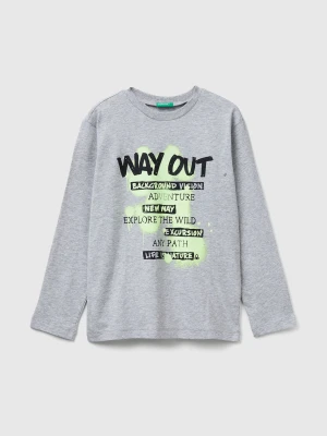 Benetton, T-shirt With Print, Size: S, Light Gray, Kids United Colors of Benetton