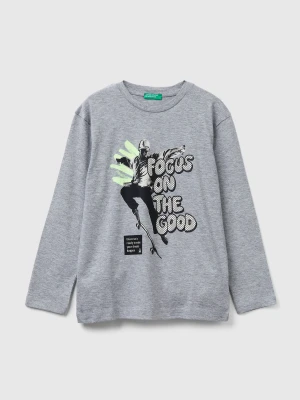 Benetton, T-shirt With Print, Size: XL, Light Gray, Kids United Colors of Benetton