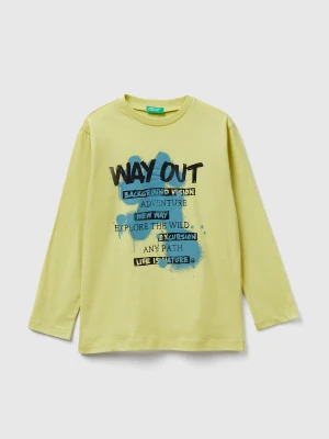 Benetton, T-shirt With Print, Size: XL, Yellow, Kids United Colors of Benetton