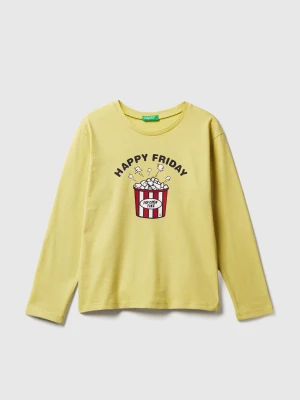 Benetton, T-shirt With Print, Size: XL, Yellow, Kids United Colors of Benetton