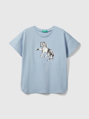 Benetton, T-shirt With Reversible Sequins, size 2XL, Sky Blue, Kids United Colors of Benetton