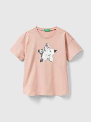 Benetton, T-shirt With Reversible Sequins, size 2XL, Soft Pink, Kids United Colors of Benetton
