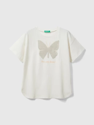 Benetton, T-shirt With Reversible Sequins, size L, Creamy White, Kids United Colors of Benetton