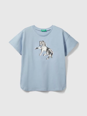 Benetton, T-shirt With Reversible Sequins, size L, Sky Blue, Kids United Colors of Benetton