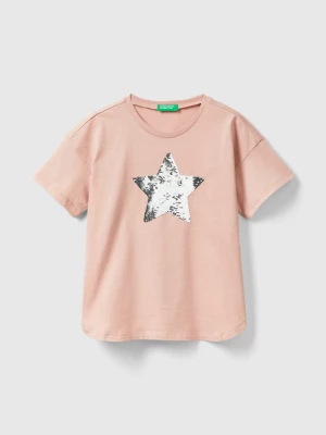 Benetton, T-shirt With Reversible Sequins, size L, Soft Pink, Kids United Colors of Benetton