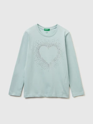 Benetton, T-shirt With Rhinestone Applique, Size: XL, Aqua, Kids United Colors of Benetton