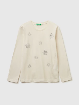 Benetton, T-shirt With Rhinestone Applique, Size: XL, Creamy White, Kids United Colors of Benetton