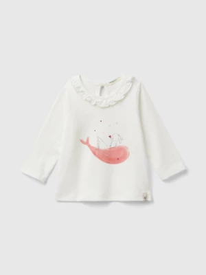 Benetton, T-shirt With Rouched Collar, size 74, Creamy White, Kids United Colors of Benetton