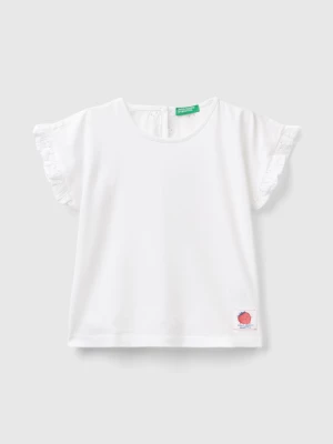 Benetton, T-shirt With Rouches And Broderie Anglaise Embroidery, size 104, White, Kids United Colors of Benetton