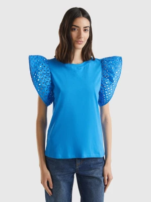 Benetton, T-shirt With Ruffled Sleeves, size L, Blue, Women United Colors of Benetton