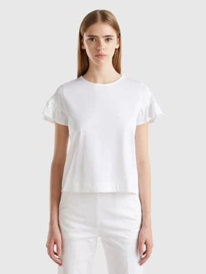 Benetton, T-shirt With Ruffled Sleeves, size L, White, Women United Colors of Benetton