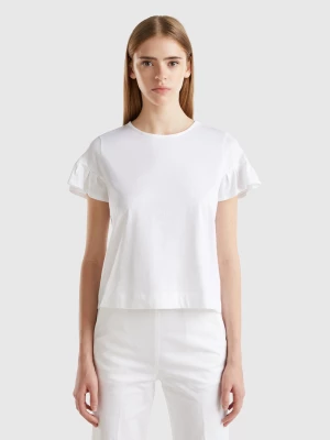 Benetton, T-shirt With Ruffled Sleeves, size L, White, Women United Colors of Benetton