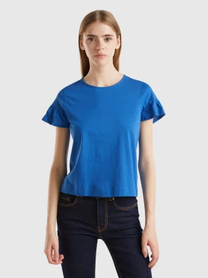 Benetton, T-shirt With Ruffled Sleeves, size M, Air Force Blue, Women United Colors of Benetton