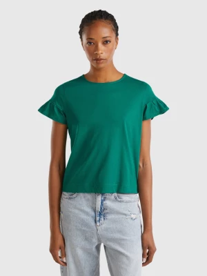 Benetton, T-shirt With Ruffled Sleeves, size M, Dark Green, Women United Colors of Benetton