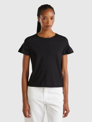 Benetton, T-shirt With Ruffled Sleeves, size S, Black, Women United Colors of Benetton