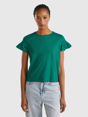 Benetton, T-shirt With Ruffled Sleeves, size S, Dark Green, Women United Colors of Benetton