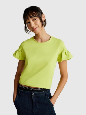 Benetton, T-shirt With Ruffled Sleeves, Size: XS, Lime, Women United Colors of Benetton