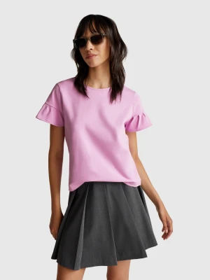 Benetton, T-shirt With Ruffled Sleeves, size XS, Pink, Women United Colors of Benetton