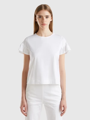 Benetton, T-shirt With Ruffled Sleeves, size XXS, White, Women United Colors of Benetton