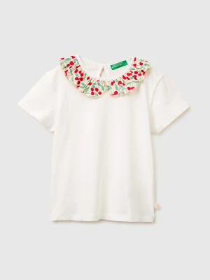 Benetton, T-shirt With Ruffles On The Collar, Size: 116, Creamy White, Kids United Colors of Benetton