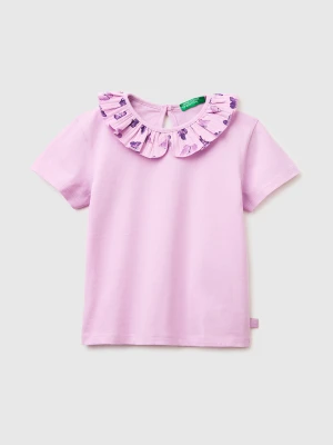 Benetton, T-shirt With Ruffles On The Collar, Size: 116, Lilac, Kids United Colors of Benetton