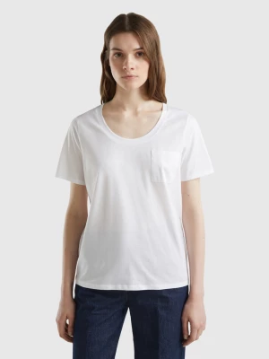 Benetton, T-shirt With Satin Pocket, size M, White, Women United Colors of Benetton
