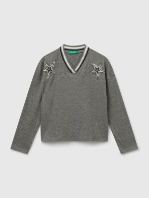 Benetton, T-shirt With Sequin Embroidery, size XL, Dark Gray, Kids United Colors of Benetton