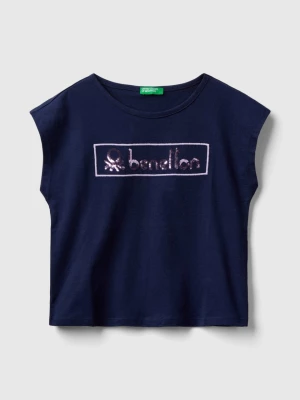 Benetton, T-shirt With Sequins, size L, Dark Blue, Kids United Colors of Benetton