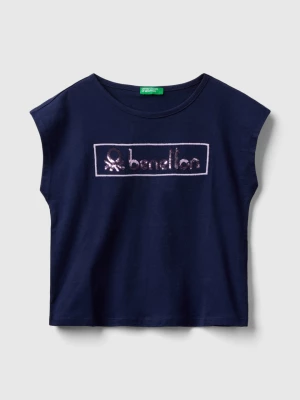 Benetton, T-shirt With Sequins, size M, Dark Blue, Kids United Colors of Benetton