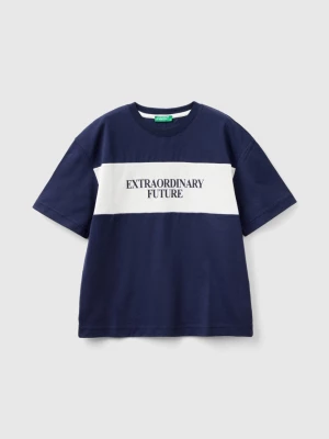 Benetton, T-shirt With Slogan In Organic Cotton, size 2XL, Dark Blue, Kids United Colors of Benetton