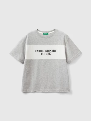 Benetton, T-shirt With Slogan In Organic Cotton, size 2XL, Light Gray, Kids United Colors of Benetton