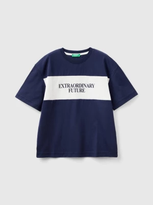 Benetton, T-shirt With Slogan In Organic Cotton, size 3XL, Dark Blue, Kids United Colors of Benetton