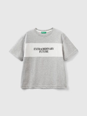 Benetton, T-shirt With Slogan In Organic Cotton, size L, Light Gray, Kids United Colors of Benetton