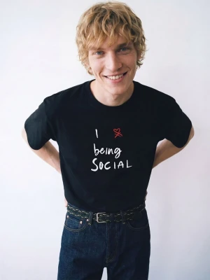 Benetton, T-shirt With Slogan Print In Organic Cotton, Size: XS, Black, Men United Colors of Benetton