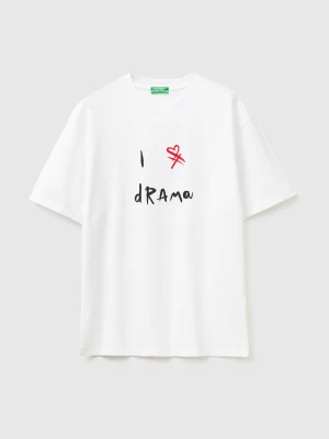 Benetton, T-shirt With Slogan Print In Organic Cotton, Size: XS, White, Men United Colors of Benetton