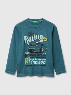 Benetton, T-shirt With Slogan Print, Size: 3XL, Teal, Kids United Colors of Benetton