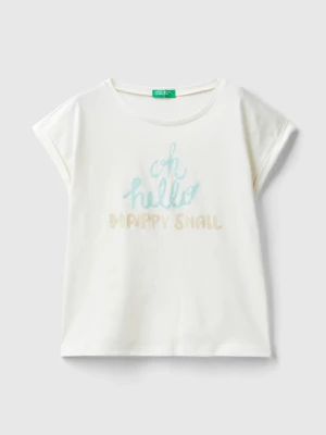 Benetton, T-shirt With Slogan Print, size L, Creamy White, Kids United Colors of Benetton