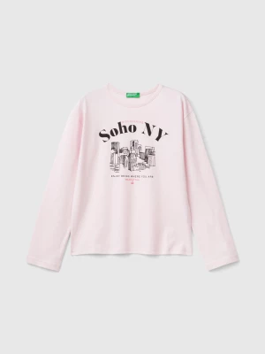 Benetton, T-shirt With Slogan Print, size M, Pink, Kids United Colors of Benetton