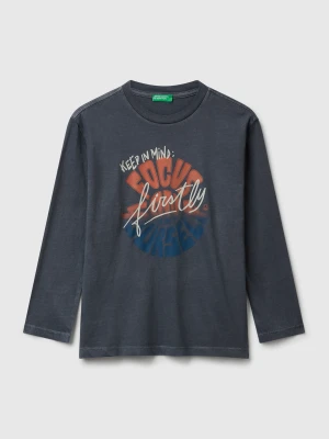 Benetton, T-shirt With Slogan Print, Size: S, Black, Kids United Colors of Benetton