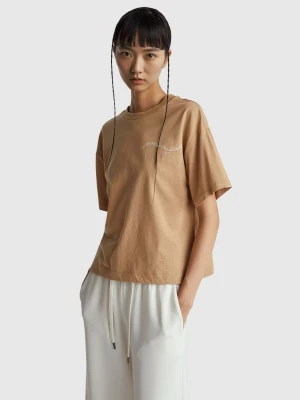 Zdjęcie produktu Benetton, T-shirt With Slogan Print, Size: XXS, Camel, Women United Colors of Benetton