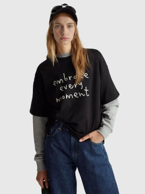 Benetton, T-shirt With Slogan Print, Size: XXS, Black, Women United Colors of Benetton