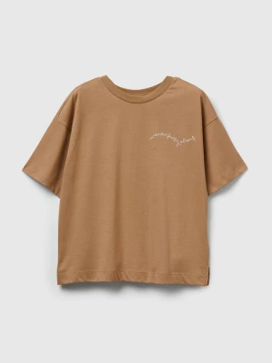 Benetton, T-shirt With Slogan Print, Size: XXS, Camel, Women United Colors of Benetton
