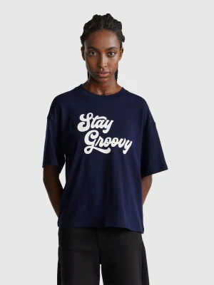 Benetton, T-shirt With Slogan Print, Size: XXS, Dark Blue, Women United Colors of Benetton