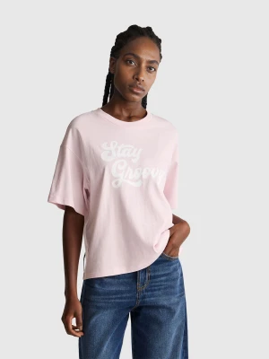 Benetton, T-shirt With Slogan Print, Size: XXS, Soft Pink, Women United Colors of Benetton