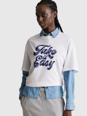 Benetton, T-shirt With Slogan Print, Size: XXS, White, Women United Colors of Benetton